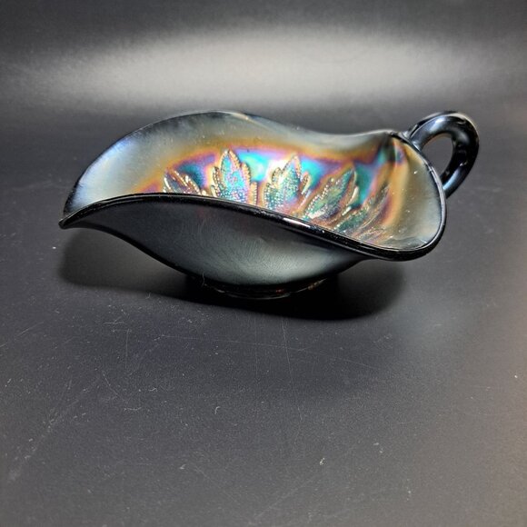 Dugan Carnival Glass Leaf Rays Tri-Corner Nappy Dish Iridescent Finish - Picture 5 of 14